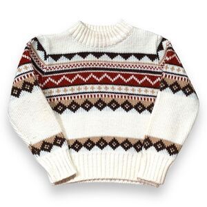 Vintage St. Bernard Toddler Cream Brown Nordic Knit Sweater Button Shoulder